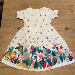 Mini Boden White Dress with Colorful Jungle Print